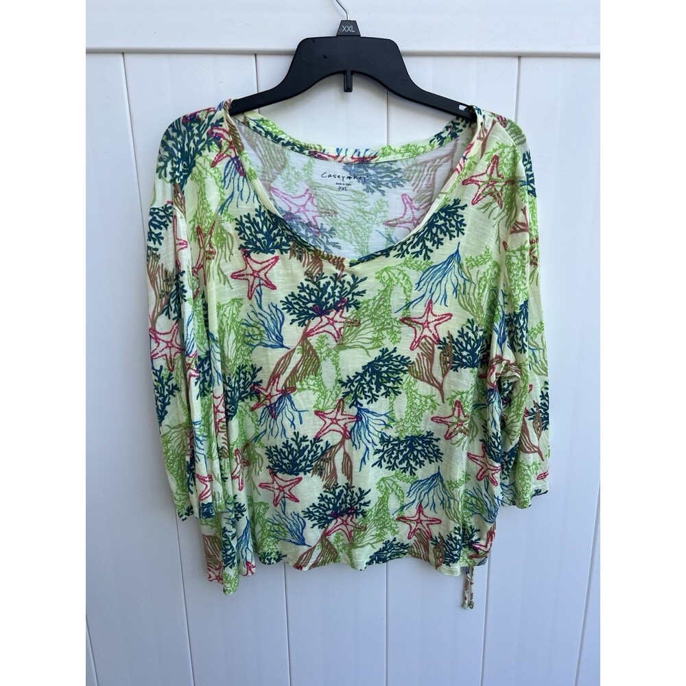 Casey Key Womens PXL Blouse Top Colorful Coral Starfish Print